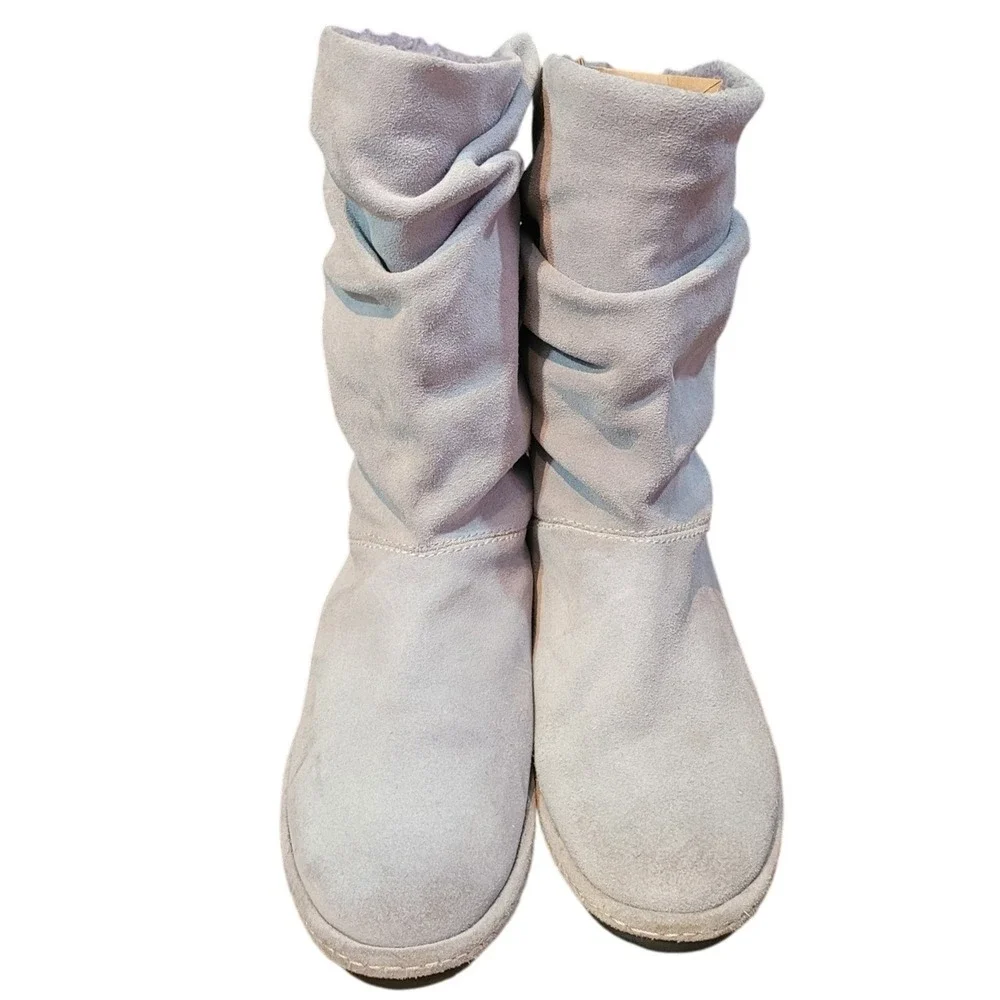Lands End Gray Suede‎ Lined Slouch Boots 8.5 Casual Winter Warm Vintage Leather